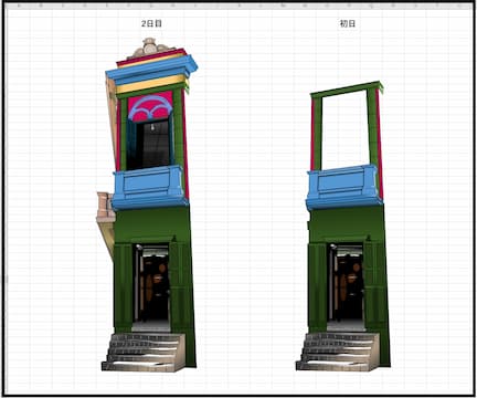 ブエノスアイレス、カミニートの街並みエクセル画制作過程2日目