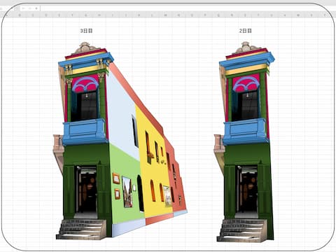 ブエノスアイレス、カミニートの街並みエクセル画制作過程3日目