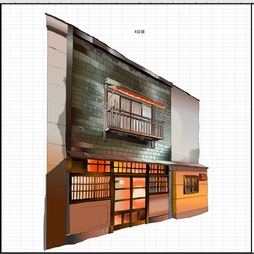 神田「みますや」のエクセル画作画過程4日目