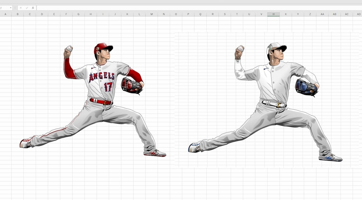 ドジャース大谷翔平エクセル画作画過程1