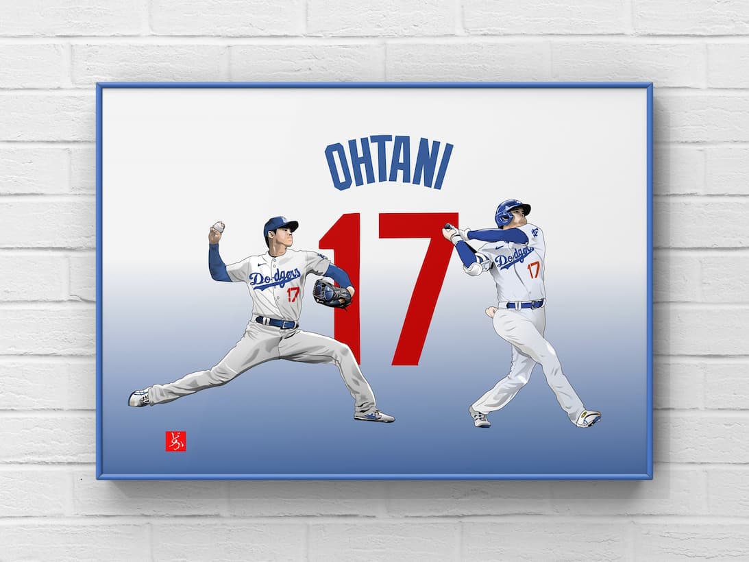 ドジャース大谷翔平のエクセル画イラスト額装版