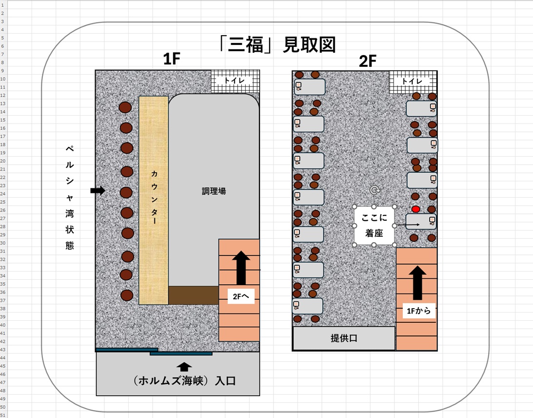 池袋、三福、居酒屋、見取図、エクセル画