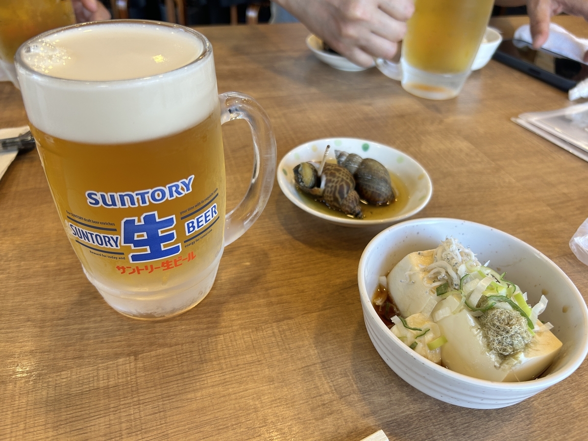 永楽食堂で乾杯した生ビール