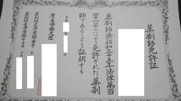 薬剤師免許証