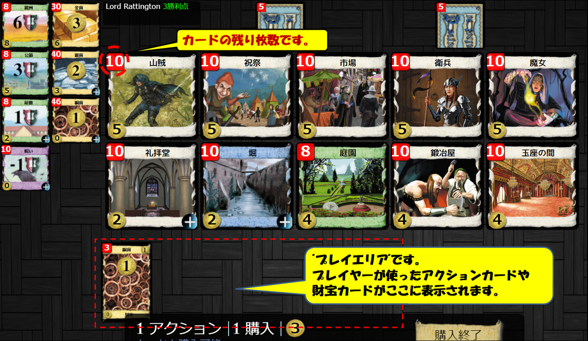 残り枚数とプレイエリア