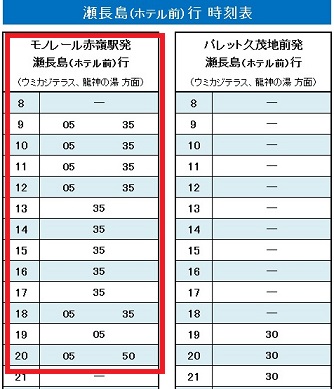 シャトルバス時刻表
