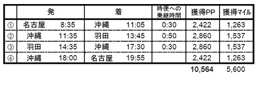 名古屋→沖縄→羽田→沖縄→名古屋
