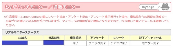 ちょびリッチモニター完了