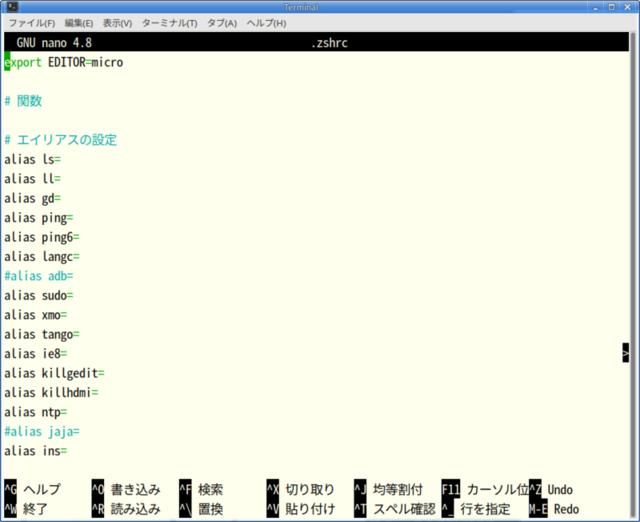 Nanoエディタがaliasを消した かと思った パンクはいつも突然に