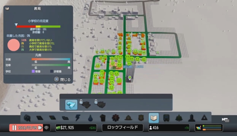 小学校は、居住区の中心付近に設置