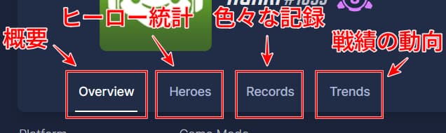 Overbuff戦績ページのナビメニュー