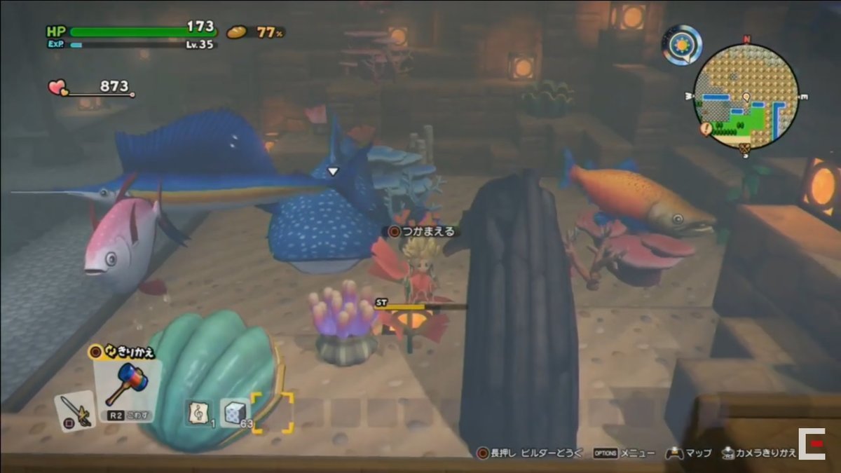 水槽で戯れる主人公