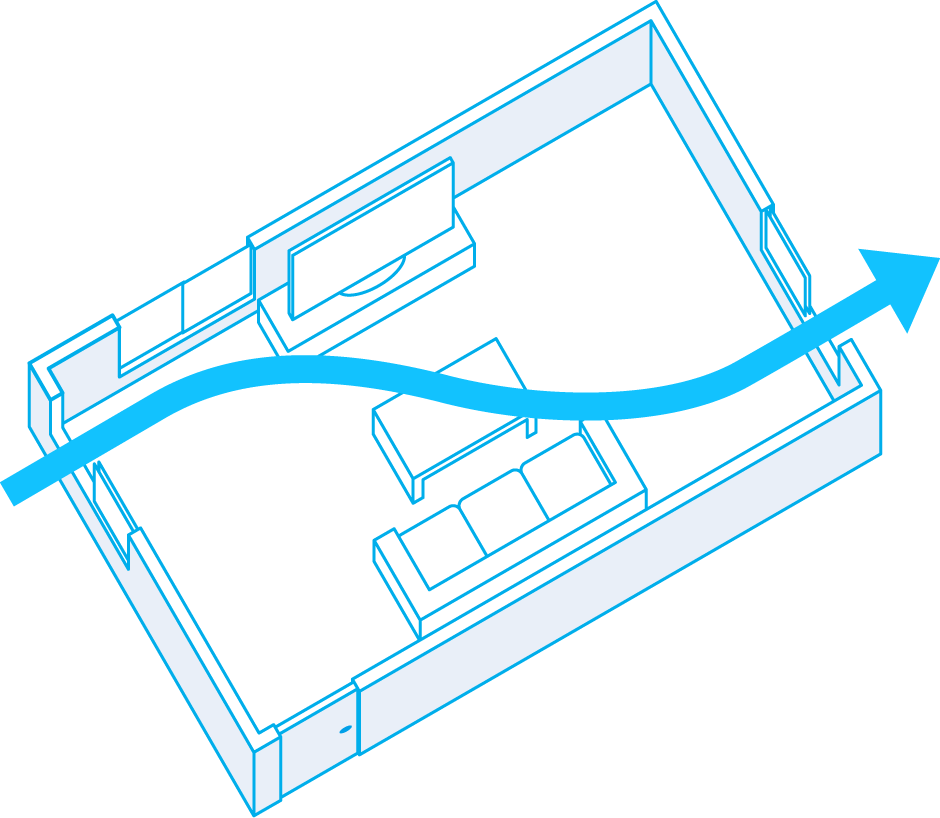 対角線上にある窓を開けると効率的