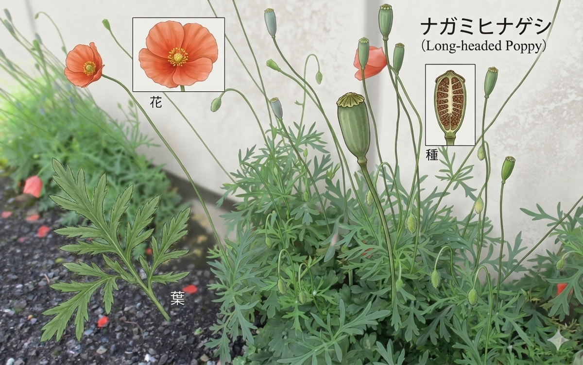「ナガミヒナゲシ」の特徴（AI生成）