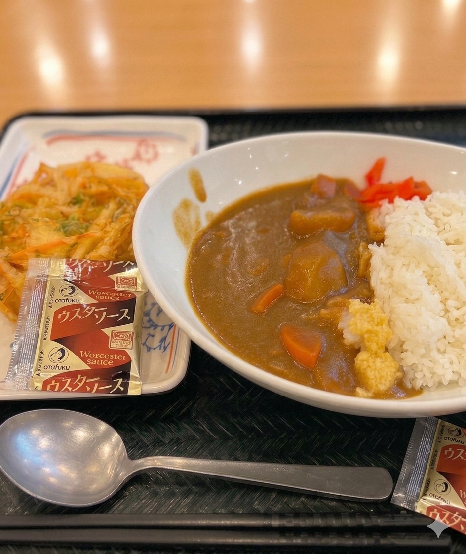 天ぷらとカレーライス（AI生成）