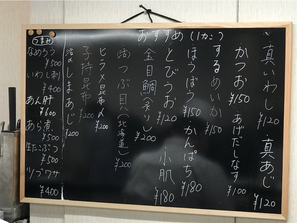 その日のおすすめは黒板メニューで　立ち食い寿司 都々井（五反田）