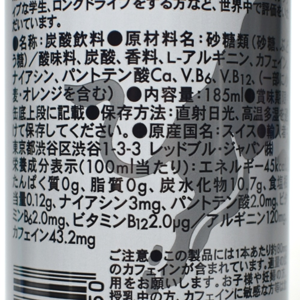 レッドブル ホワイトエディションの原材料名と栄養成分表示