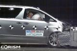 JNCAPにおけるオフセット前面衝突試験の模様(車両は「トヨタ ヴェルファイア」)