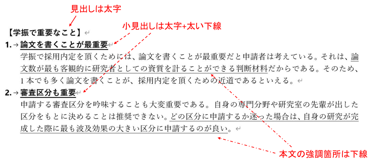 学振申請書のフォントの例1