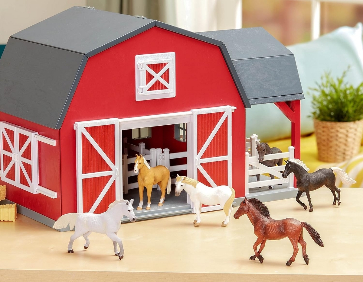Terra 木製ファームハウス 動物小屋プレイセット - 小さな世界