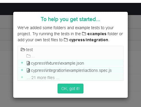 Cypress初回起動時に出てくるモーダル画面