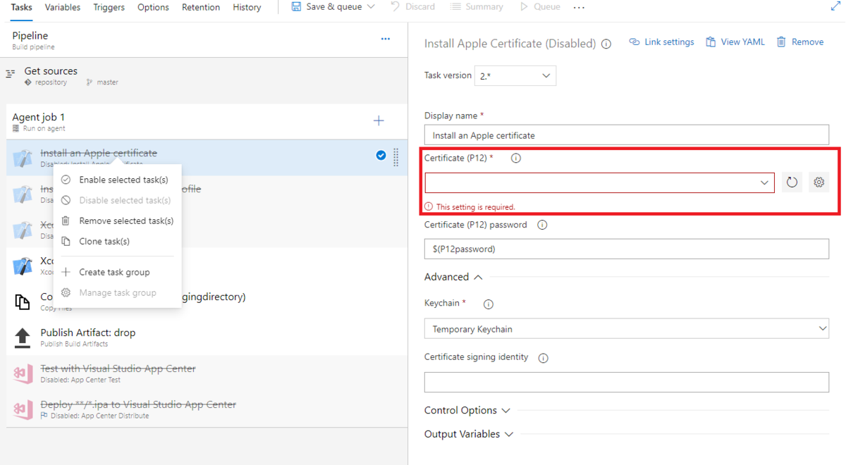 証明書をアップロード