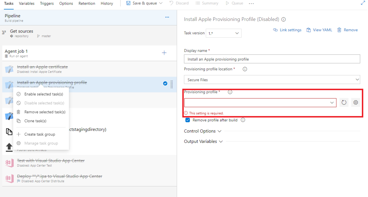 Provisioning Profile をアップロード