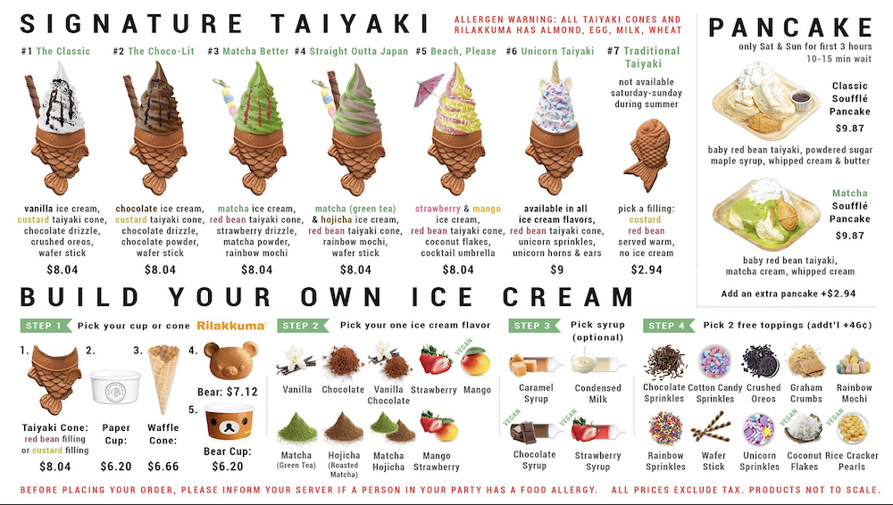 Taiyaki NYC - Menu