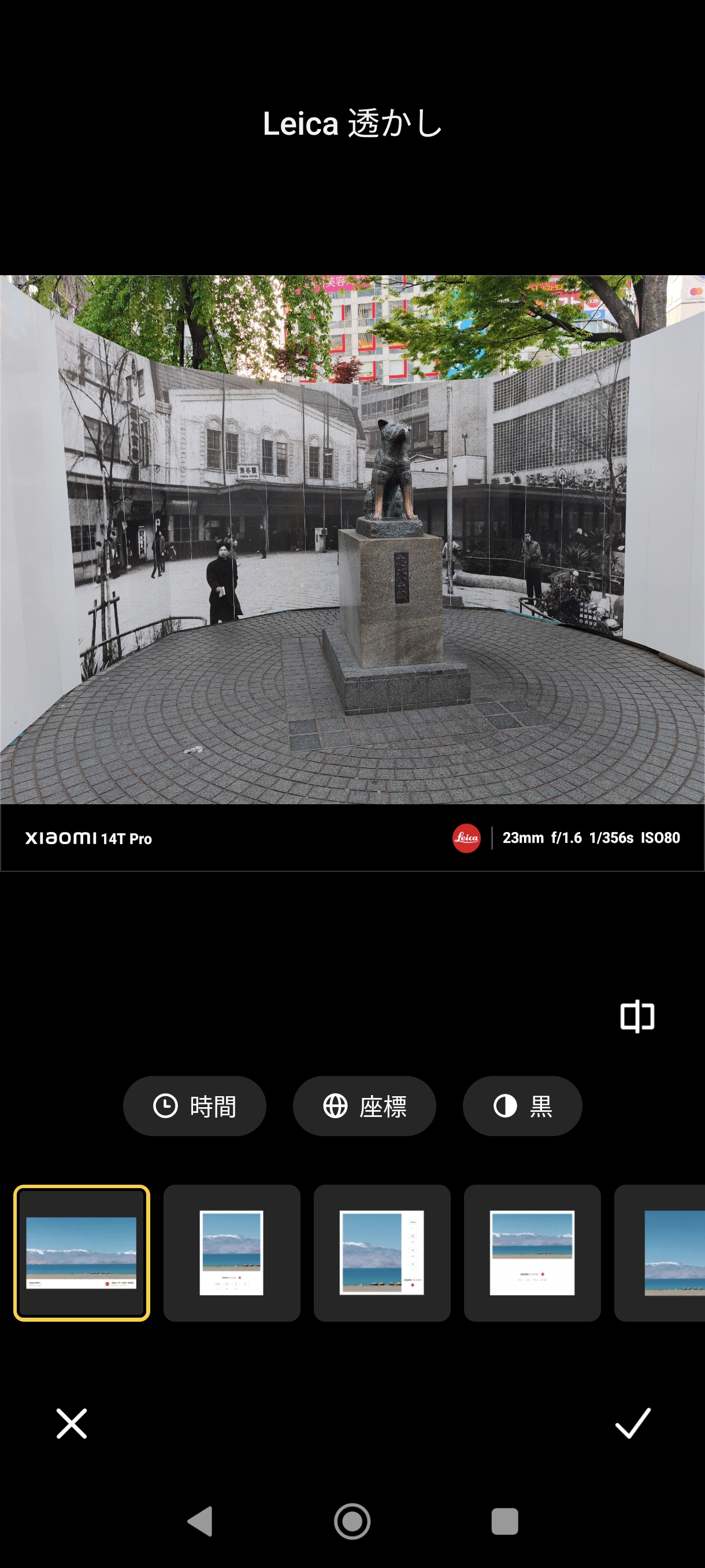 底辺に追加するパターンの黒いLeica透かし