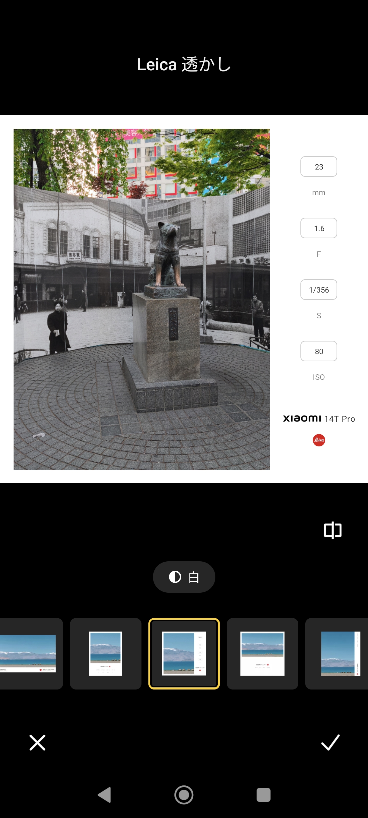 右辺側に太い幅で追加するパターンの白いLeica透かし