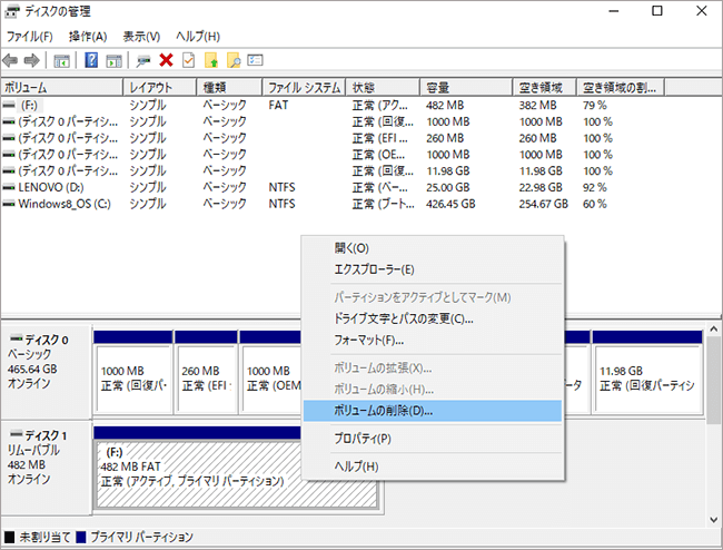 ボリュームの削除
