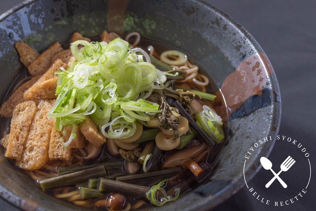 山菜　油揚げ　長ネギ　なめこ　そば　日本そば