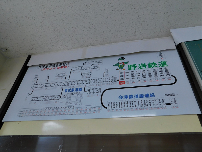 片道普通旅客運賃表＠新藤原駅