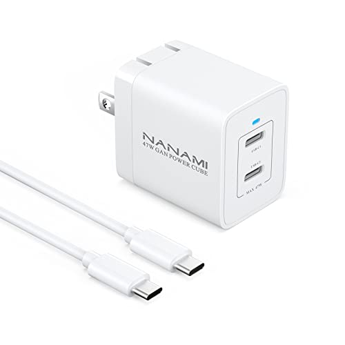 NANAMI 45W 充電器 - USB-C 2ポート 折りたたみ式プラグ (PD3.0/PPS/QC4+/SCP/FCP規格対応/PSE技術基準適合) GaN Ⅲ (窒化ガリウム) 採用 超小型 iPhone 15 Galaxy S23 Ultra Xperia Pixel iPad Pro MacBook Air PC iWatch/Switch 全種類機器対応 ホワイト