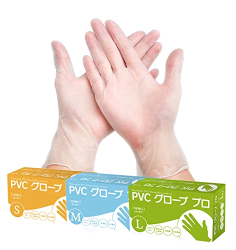 [SANYU] PVCグローブ プラスチックグローブ 使い捨て手袋 サイズ S M L 100枚入り/箱 粉なし 作業用 介護用 家庭掃除 日常労働保護 レジ作業 (1, Lサイズ)