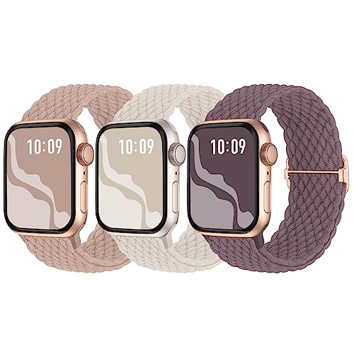 【3枚入り】Suitisbest コンパチブル アップルウォッチ バンド 41mm 40mm 38mm 編み込み Apple Watch ナイロンバンド 伸縮性 アップルウォッチ スポーツバンド Series 8 7 6 5 4 3 2 1 SEに対応 長さ無段階調整 柔軟 通気 防汗 ダークピンク スターライト グレーパープル