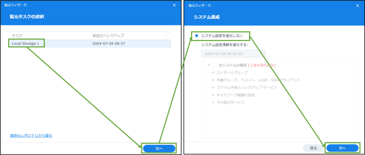 図表4-2 リストア:データ復元(復元タスク,システム構成の指定)