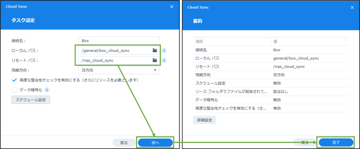 図表2-5 Cloud Sync設定(タスク設定,要約)