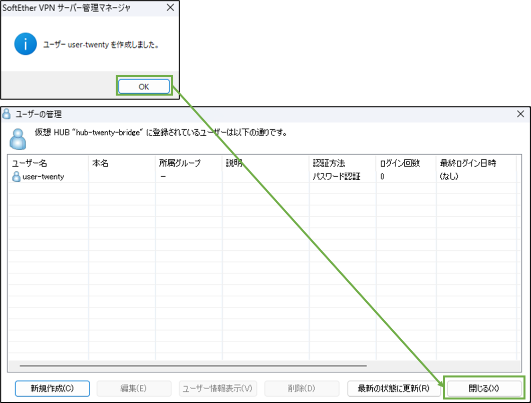 図表4-6 サーバー用PC ユーザー作成の完了