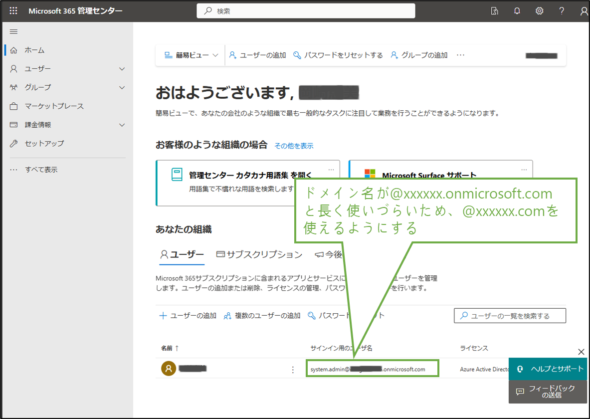 図表3-1 Entra ID P1試用開始直後のドメイン設定