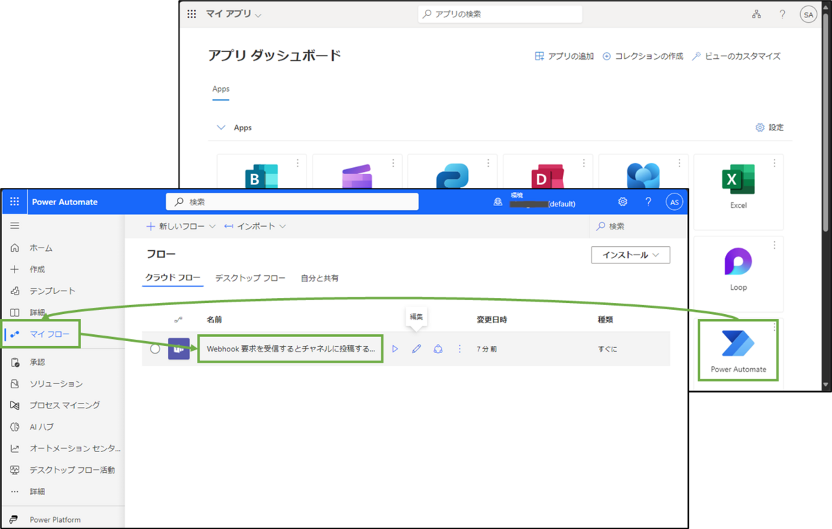 図表6-4 PowerAutomate 追加されたフローの確認