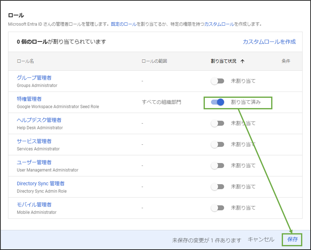 図表1-6 Google WS 自動prov用ユーザーへのロール割り当て
