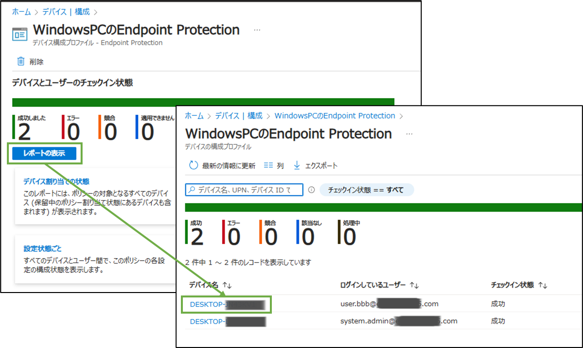 図表3-13 デバイス構成ポリシー適用状況確認(レポート表示)