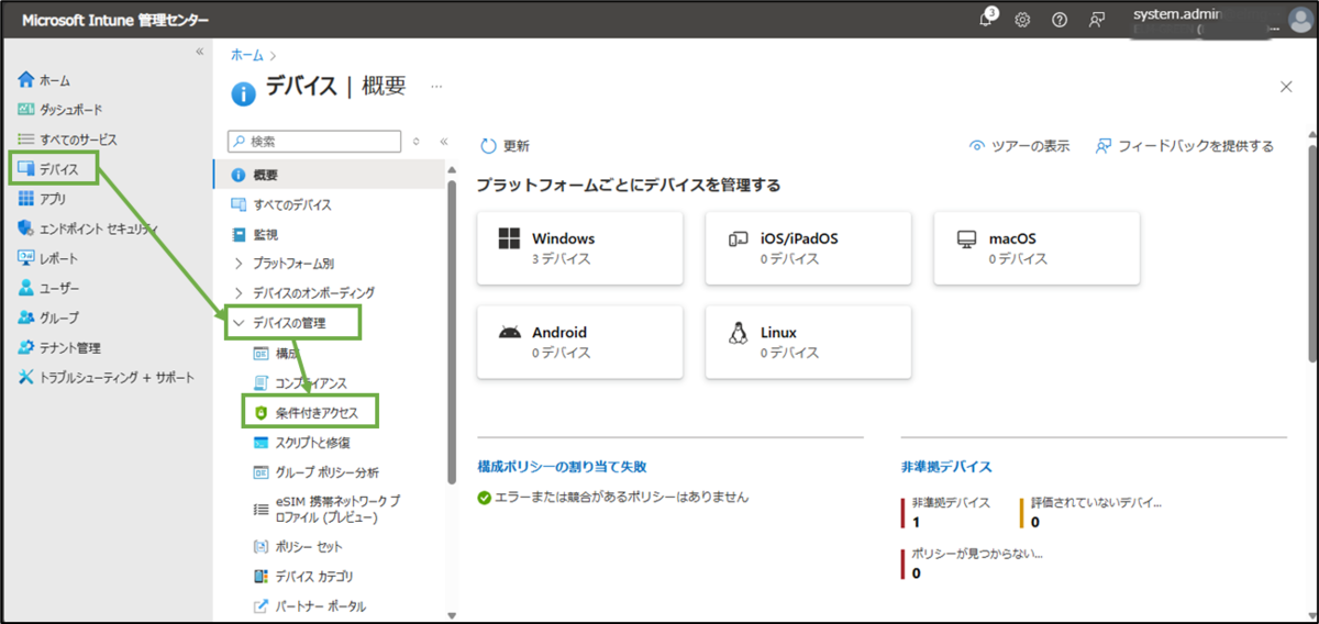 図表5-1 Intune管理センターの条件付きアクセスポリシー作成へ