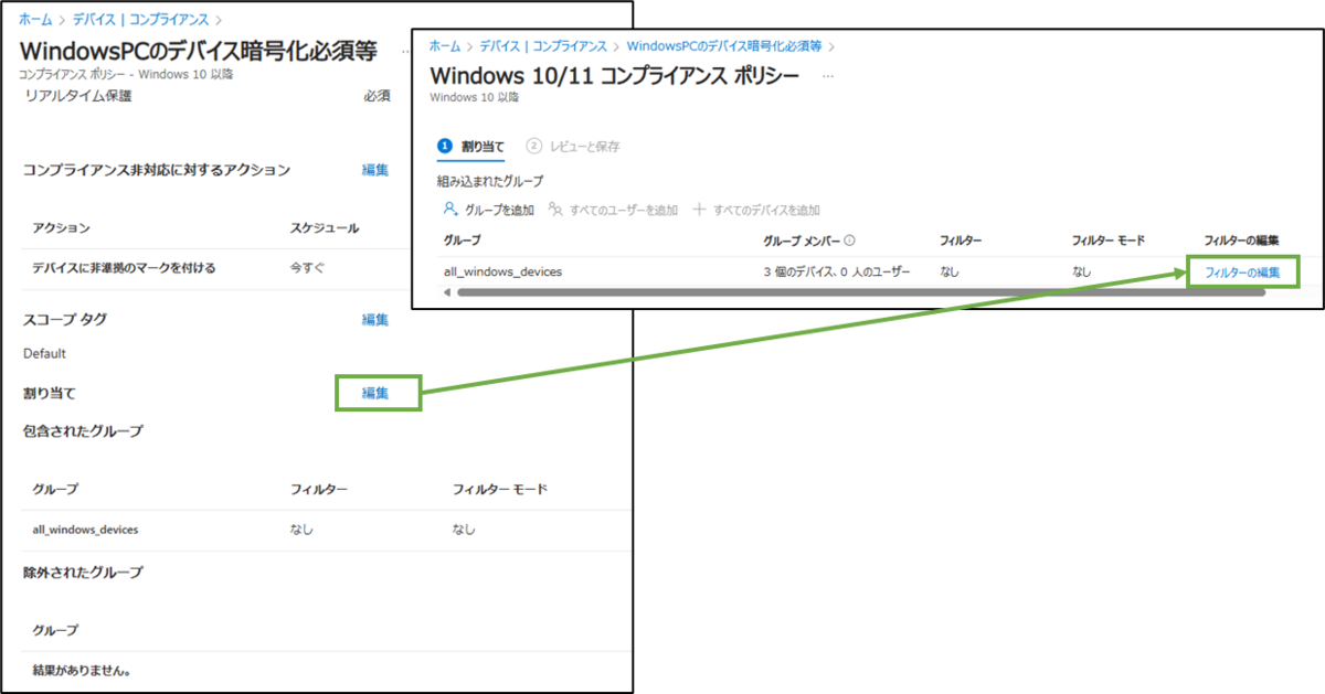 図表6-8 フィルターをかけたいポリシーの割り当て編集へ