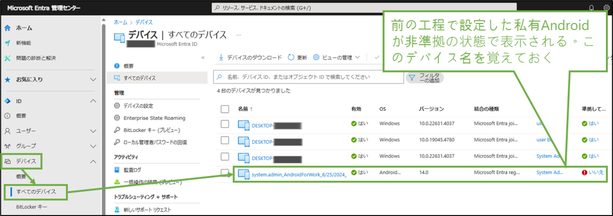 図表9-1 Entra管理センターの私有Androidデバイスグループへのメンバー登録へ