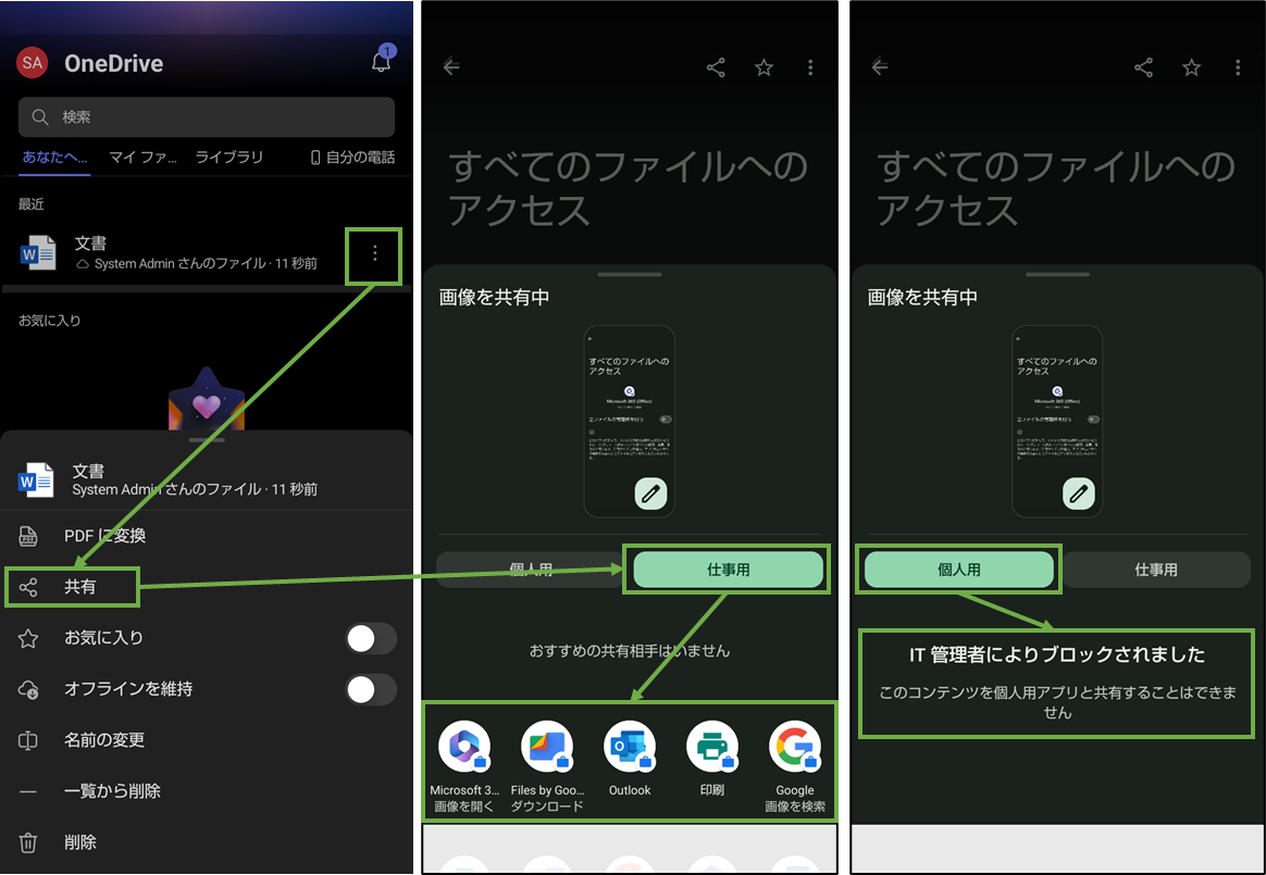図表10-5 私有Androidユーザーアプリ導入(組織外データ共有禁止の挙動)