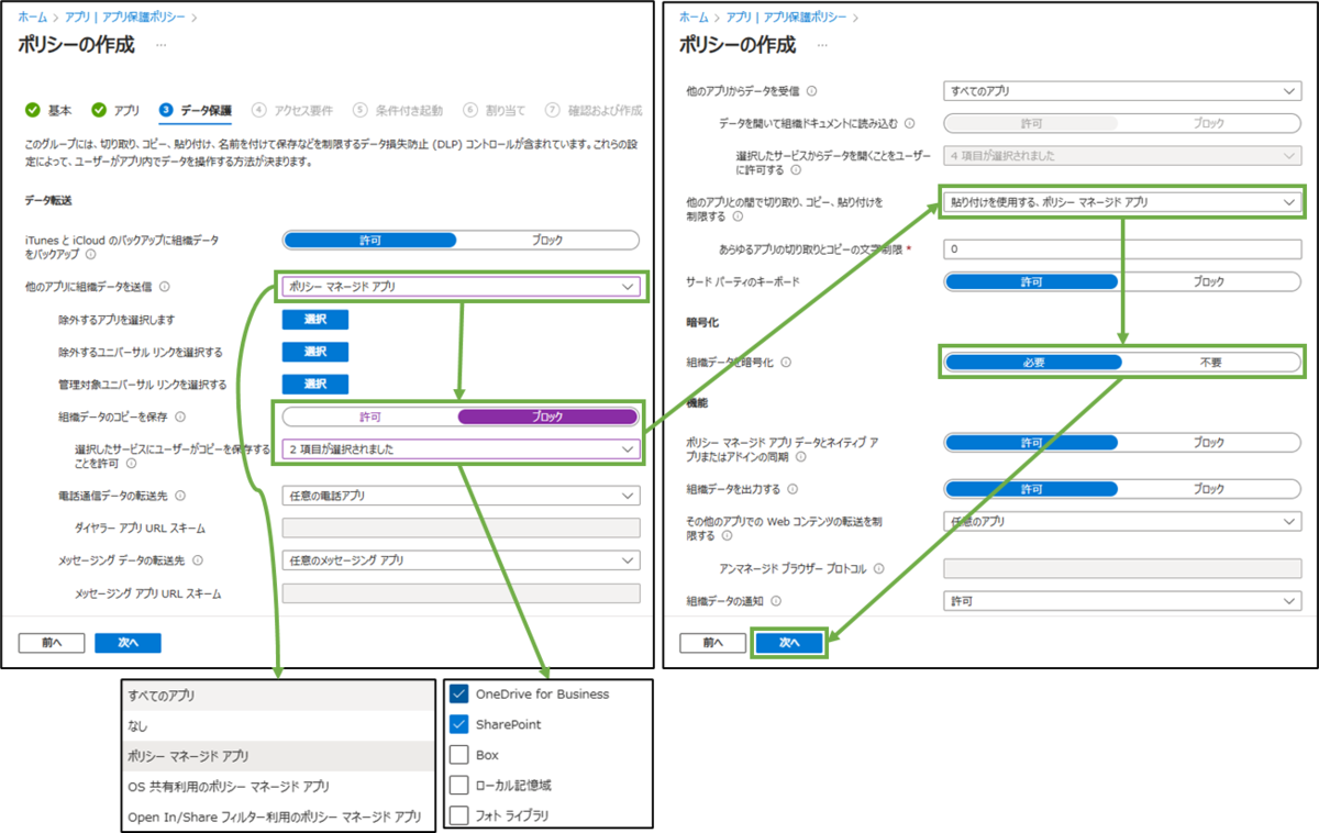 図表7-3 アプリ保護ポリシーの設定(データ保護)