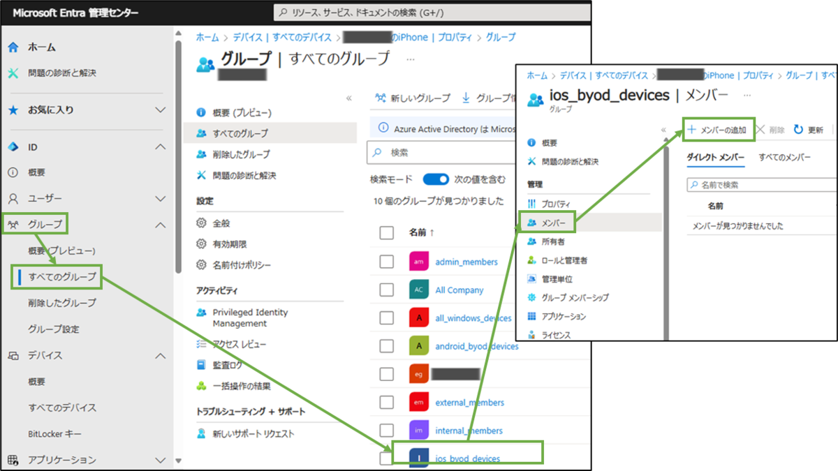 図表9-2 私有iOS用デバイスグループへのメンバー登録(追加)
