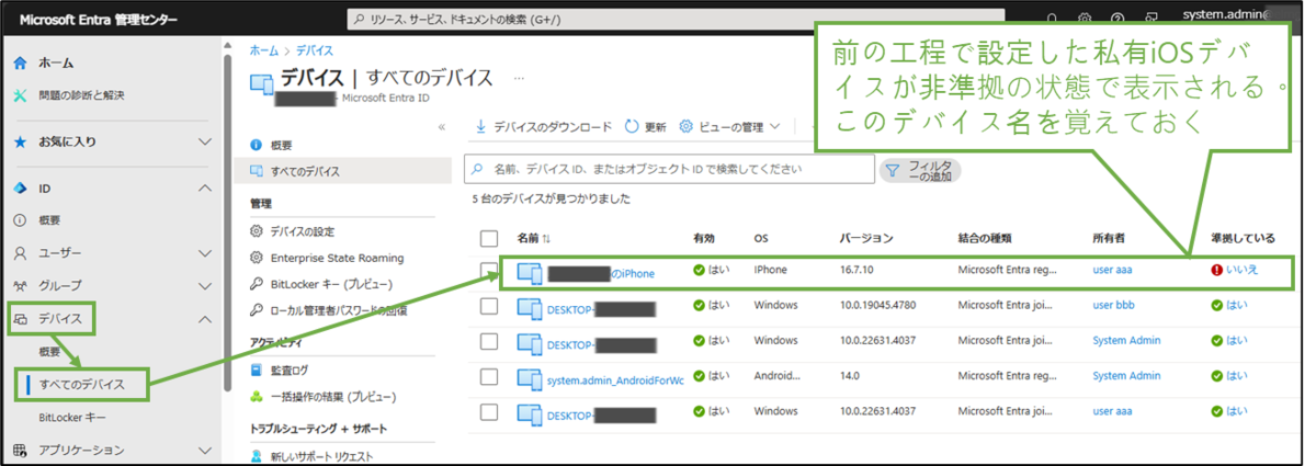 図表9-1 Entra管理センターの私有iOS用デバイスグループへのメンバー登録へ